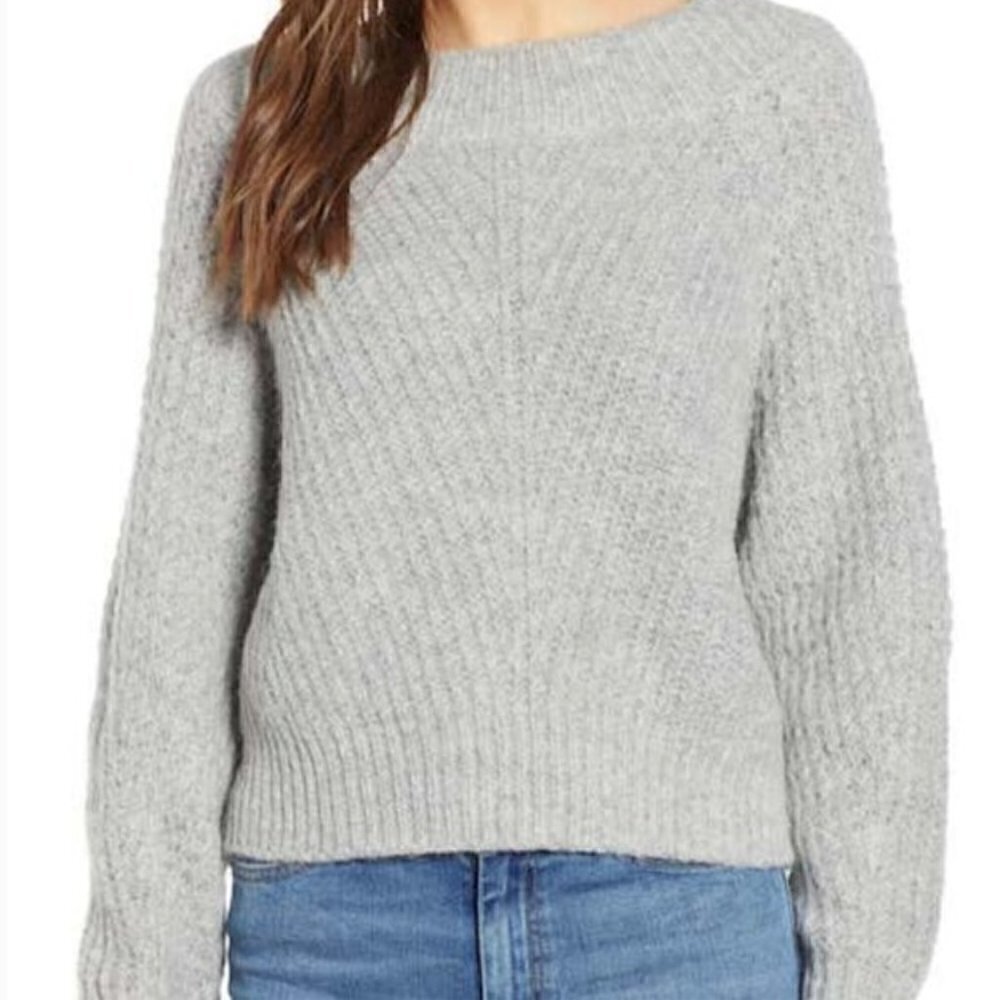 Leith Women's Size XL Crewneck Oversized Chunky Sweater Light Gray Raglan Sleeve